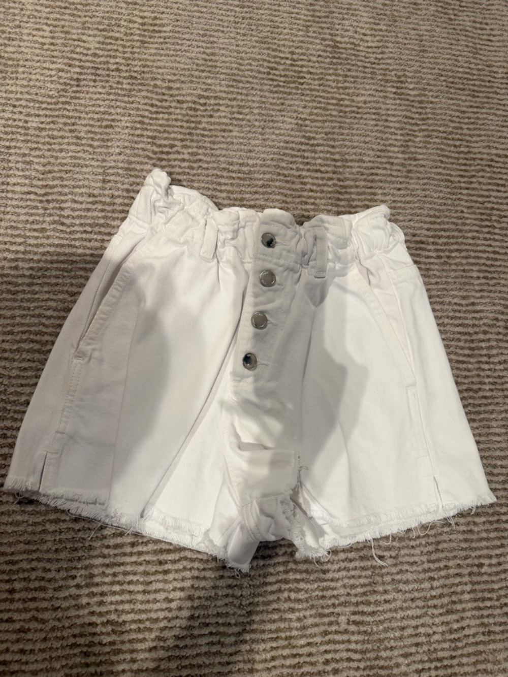 Zara White High-Waist Button-Fly Paperbag Shorts